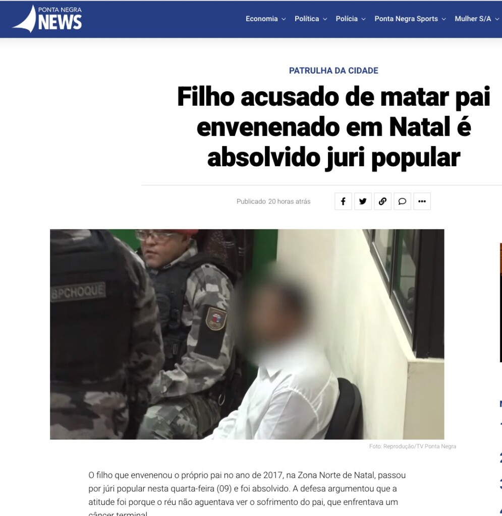 無罪判決を受けた男性（９日付ポンタ・ネグラ・ニュースの記事の一部）