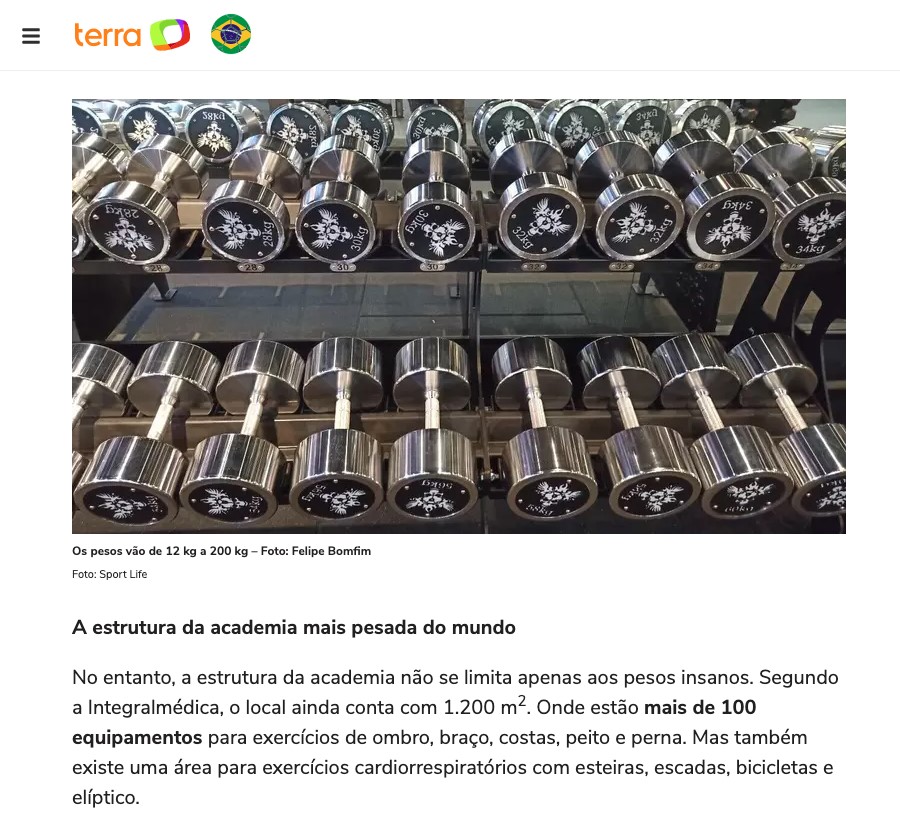 世界有数の２００ｋｇのダンベルまでを備える（３１日付けテラサイトの記事の一部）