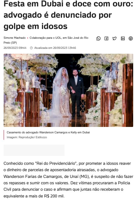 ワンデルソン・カマルゴス弁護士とケリー氏のドバイでの結婚式（２６日付ＵＯＬサイトの記事の一部）