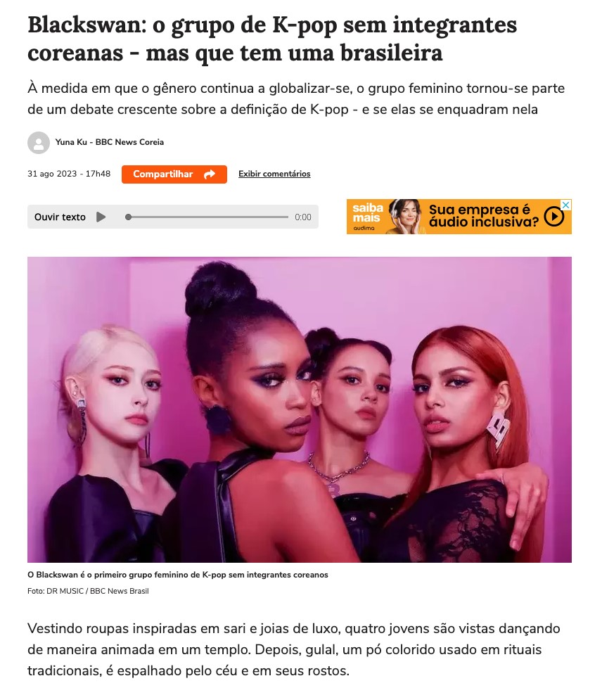 「ブラックスワン」のブラジル人メンバー、Ｇａｂｉ（写真左）（８月３１日付テラサイトの記事の一部）