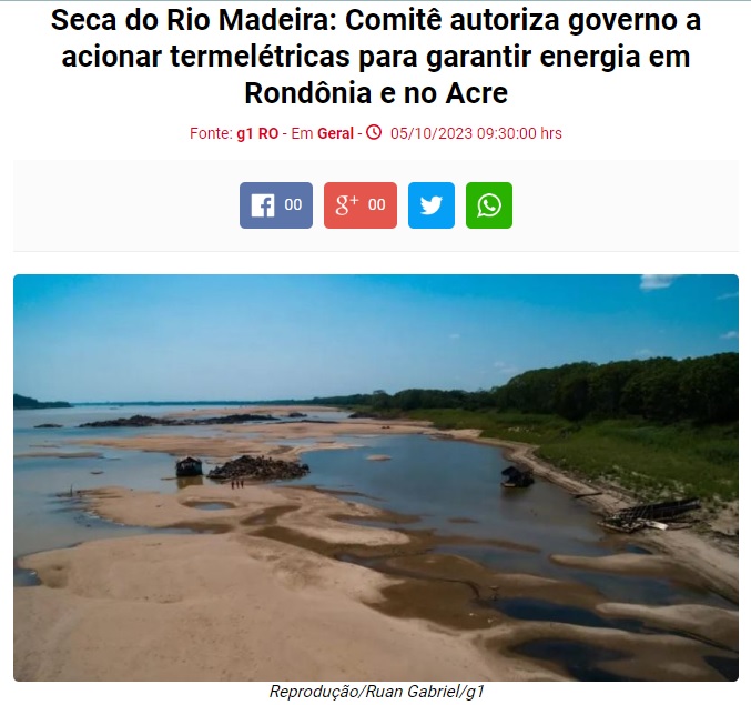 水位低下が続くマデイラ川（５日付トゥリブナトップ・サイトの記事の一部）