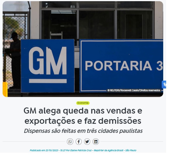 国内販売と輸出の減少を理由に解雇を実施と報じる２１日付アジェンシア・ブラジルの記事の一部