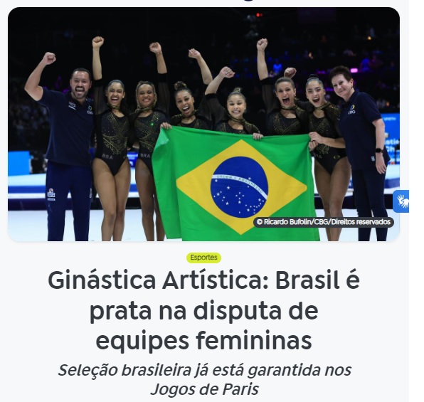 ブラジルが女子団体で銀メダル獲得と報じる４日付アジェンシア・ブラジルの記事の一部