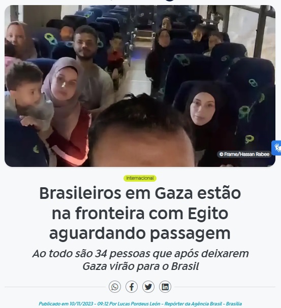 ハンユニス市からラファの検問所に向かう人々（１０日付アジェンシア・ブラジルの記事の一部）