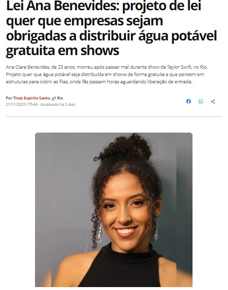 アナ・ベネヴィデス氏の名前を冠した法案が提出されたと報じる２１日付Ｇ１サイトの記事の一部