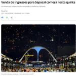 リオのカーニバルの入場券の販売が始まったと報じる２３日付Ｇ１サイトの記事の一部