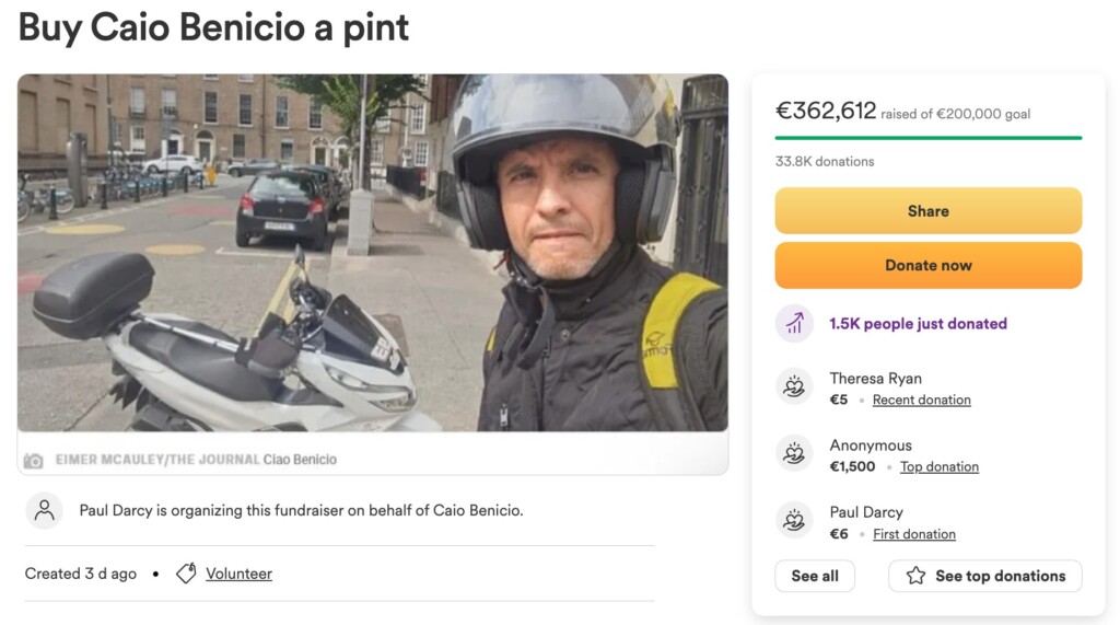 クラウドファインディング「カイオ・ベニシオにビールを買ってあげよう」公式サイトの一部（Foto: https://www.gofundme.com）