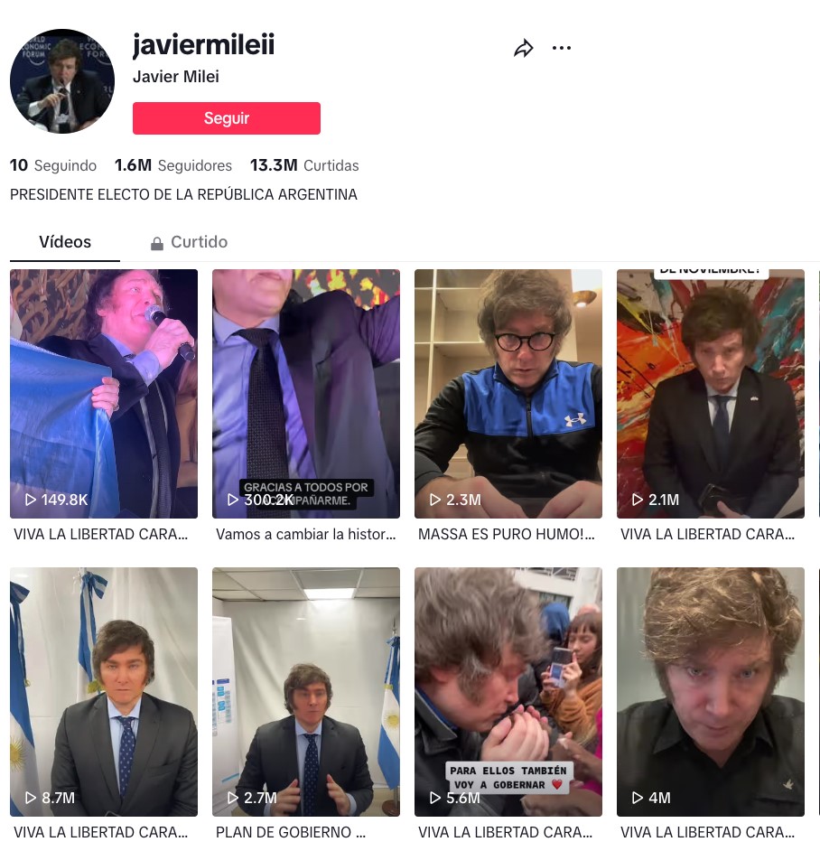 ミレイ氏のＴｉｋＴｏｋアカウント（https://www.tiktok.com/@javiermileii）
