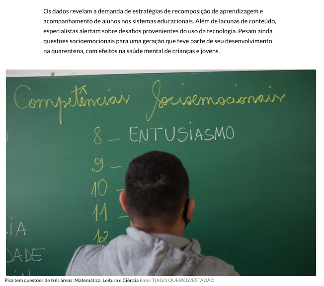 Ｐｉｓａは数学、科学、読解の知識を評価（５日付エスタード・サイトの一部）