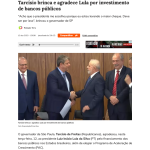 タルシジオサンパウロ州知事とルーラ大統領が手を取る瞬間（１２日付テラ・サイトの記事の一部）