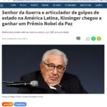 《戦争屋でラテンアメリカのクーデターを組織したキッシンジャーは、ノーベル平和賞まで受賞》と報じるブラジル最大の独立系ニュースサイトＢｒａｓｉｌ２４７１１月３０日付