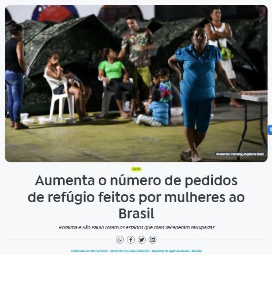 女性による難民申請が増えたと報じる６日付アジェンシア・ブラジルの記事の一部