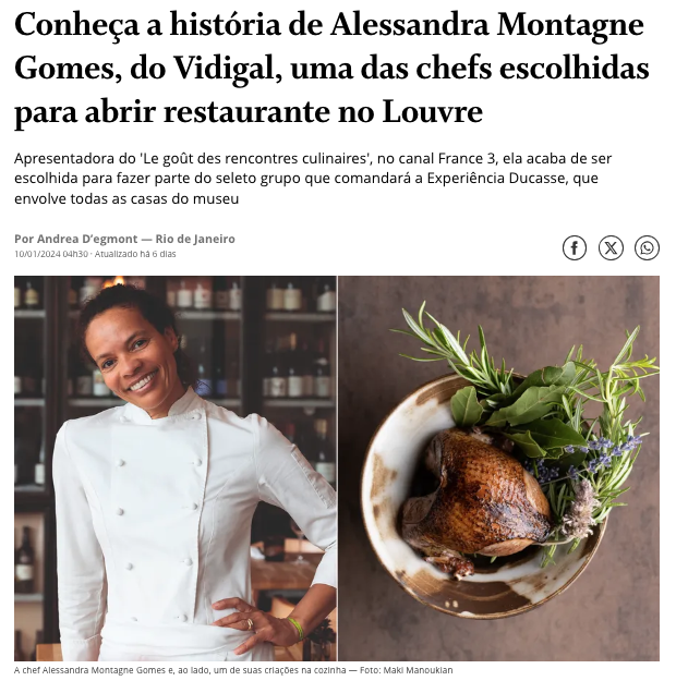 アレサンドラ・モンターニュ・シェフと彼女が手がける料理（１２日付オ・グローボ・サイトの記事の一部）