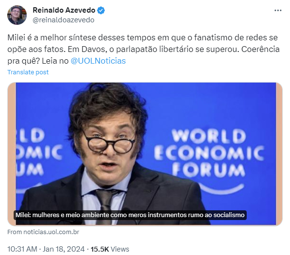 ダボス会議でのミレイ大統領（Ｘ）