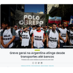 公共交通から銀行までがストに参加と報じる２４日付アジェンシア・ブラジルの記事の一部
