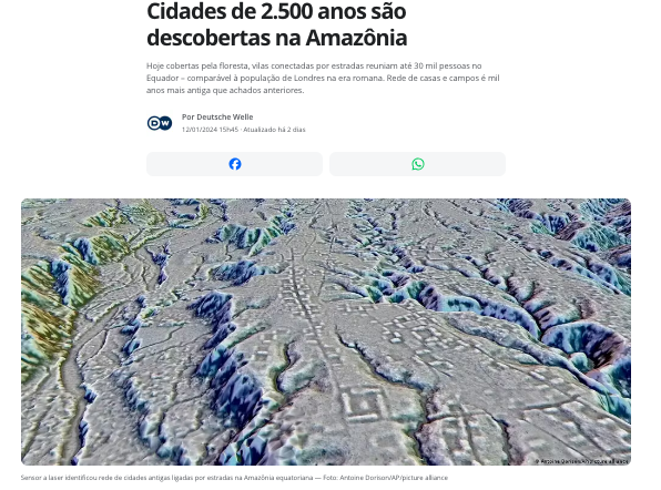 エクアドルのアマゾン地域で、道路で結ばれた古代都市ネットワークをレーザー光で特定（１２日付Ｇ１サイトの記事の一部）