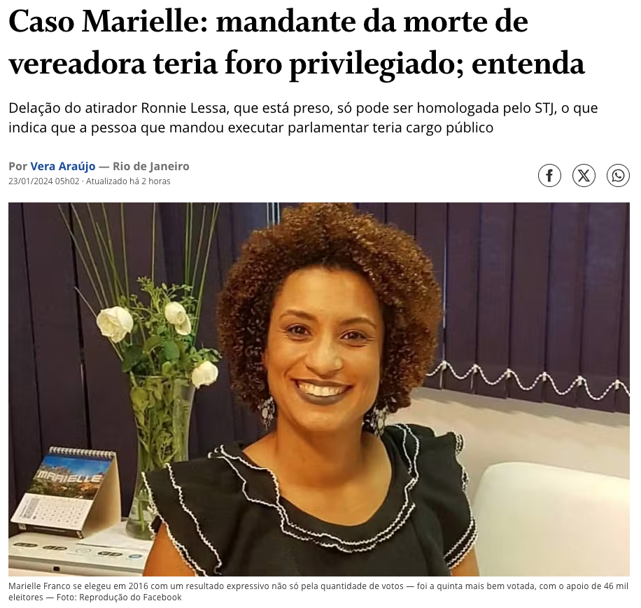 マリエレ・フランコ元リオ市議（２３日付オ・グローボの記事の一部)