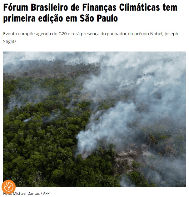 第１回ブラジル気候金融フォーラム開催と報じる２６日付アルマ・プレッタサイトの記事の一部