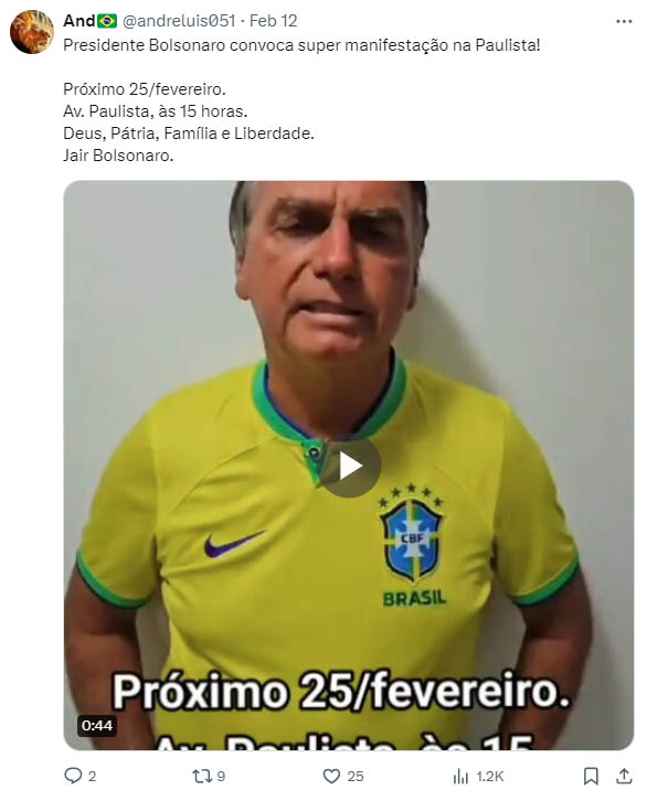 デモを呼びかけるボルソナロ氏（Ｘ）