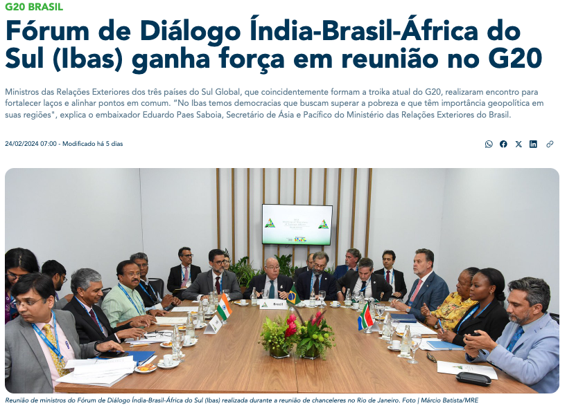 ＩＢＡＳ閣僚会合(２４日付Ｇ２０ブラジル政府サイトの記事の一部)