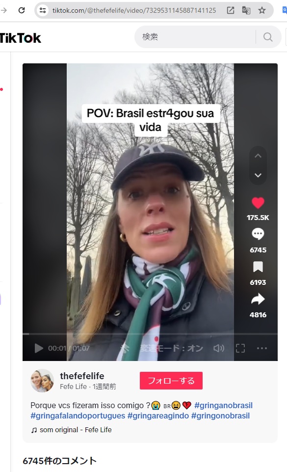 フレデリッケ・パルムグレンさんが投稿したＴｉｋＴｏｋ動画（https://www.tiktok.com/@thefefelife/video/7329531145887141125）