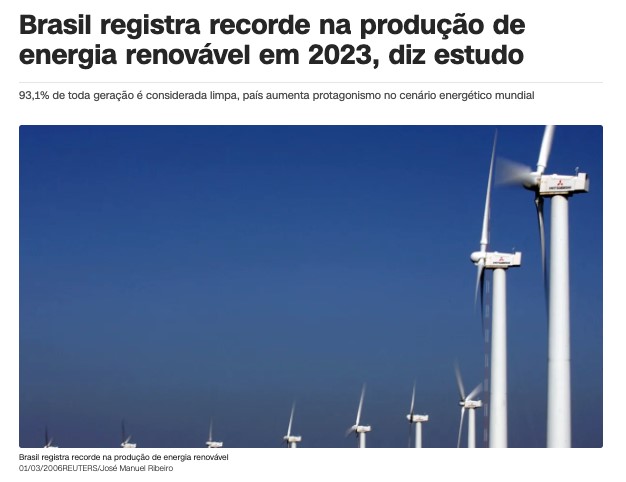 ブラジル、再生可能エネルギー生産で記録更新（１日付ＣＮＮブラジルの記事の一部）