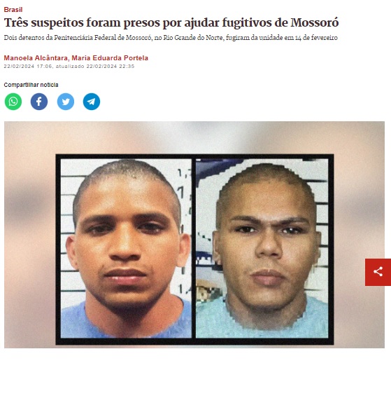 脱獄犯達を助けた疑いで３人を逮捕と報じる２２日付メトロポレスの記事の一部（写真は脱獄した収監者達）