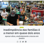 債務不履行家庭がおよそ２年間で最少となったと報じる１日付アジェンシア・ブラジルの記事の一部