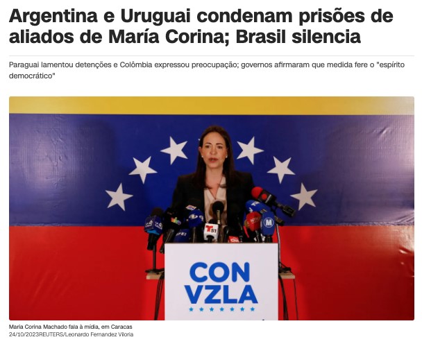 カラカスで取材に応じるマリア・コリーナ・マチャド氏（2023年10月24日）（21日付CNNブラジルの記事の一部）