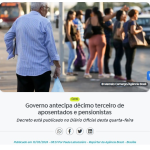 定年退職者と年金受給者への１３カ月給支給を前倒しと報じる１３日付アジェンシア・ブラジルの記事の一部
