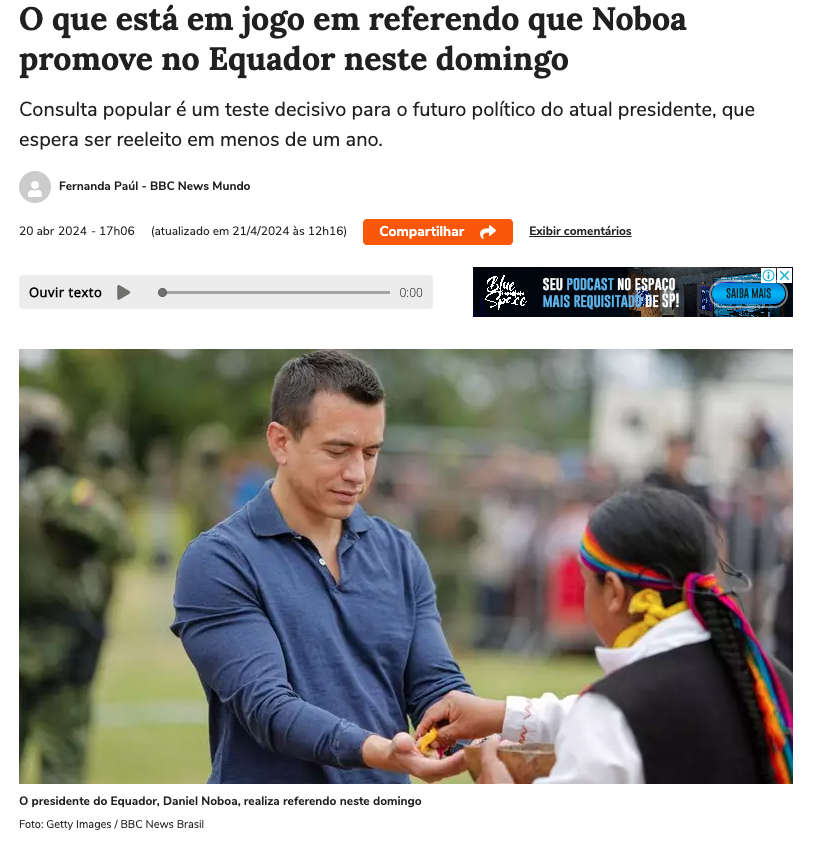 ダニエル・ノボア大統領（20日付テラ・サイトの記事の一部）