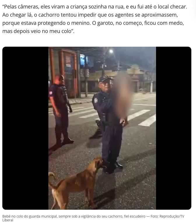保護された赤ちゃんは飼い犬に守られていた（３月２９日付Ｇ１サイトの記事一部）