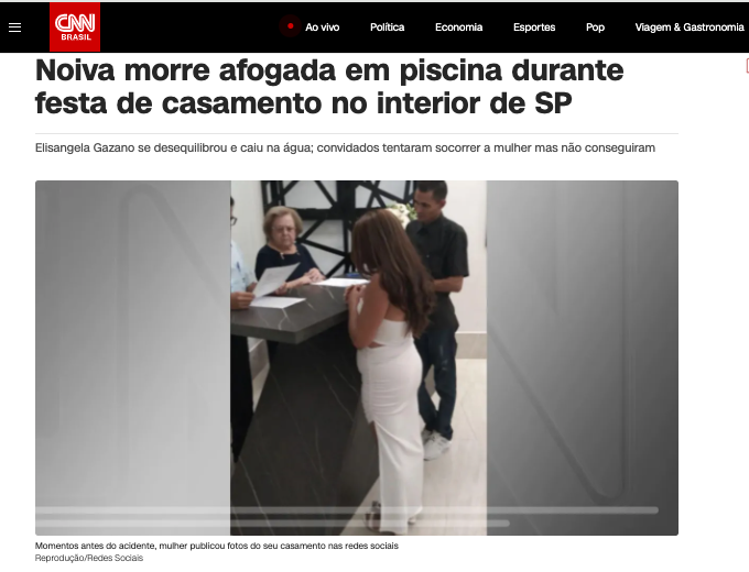 事故の直前、花嫁は結婚式の様子をSNSに投稿していた(16日付CNNブラジル・サイトの一部)