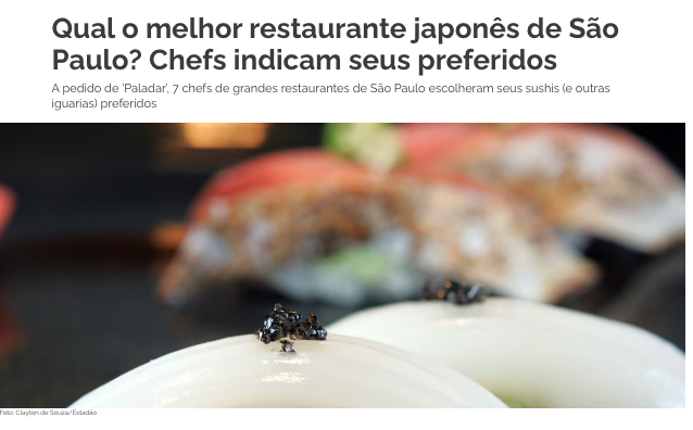 ブラジル人シェフが選ぶ日本料理店は？（16日付エスタード紙サイトの記事の一部）