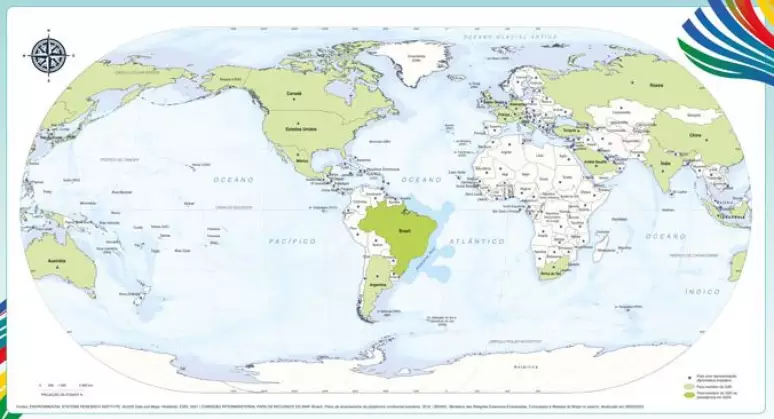ブラジルを中心に据えたIBGE作成の世界地図(Divulgação/IBGE)