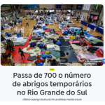 臨時の避難所が700を超えたと報じる12日付アジェンシア・ブラジルの記事の一部