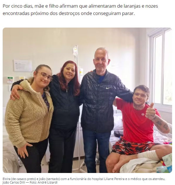 タクアリ市の病院のスタッフと共に（左から2番目がエルヴィラ氏、右端がジョアン氏）（22日付G1サイトの記事の一部）