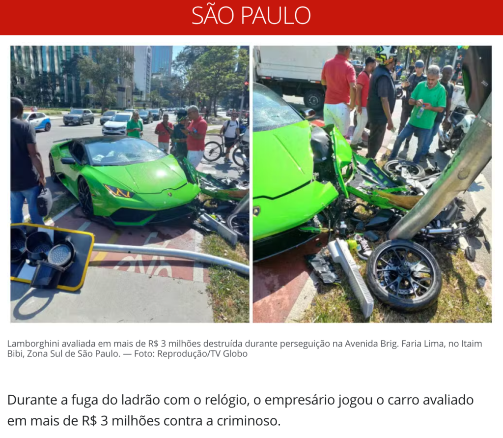ランボルギーニがバイクに衝突した事故現場（１９日付Ｇ１サイトの記事の一部）