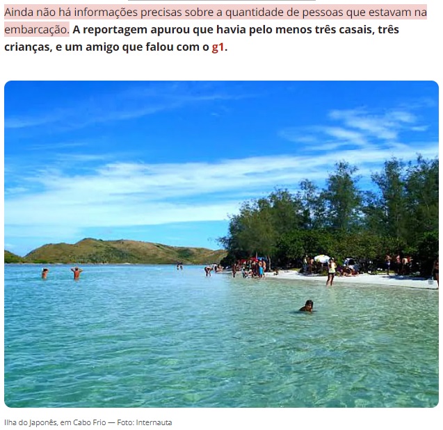 17日の事故が起きた日本人島の海岸（17日付G1サイトの記事の一部）