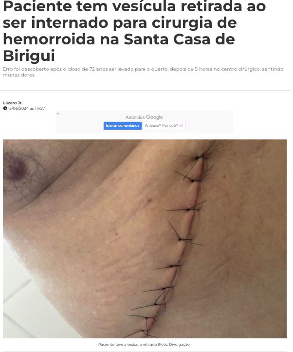 間違って胆嚢を摘出された患者（13日付トリオ・アジェンシア・デ・ノチシアスの記事の一部）