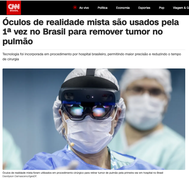 肺腫瘍の摘出手術に使用された複合現実メガネ（6月27日CNNブラジルの記事の一部）
