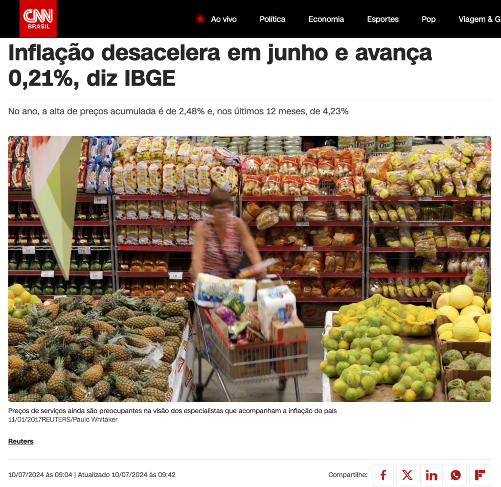 6月は緩やかなインフレを記録（10日付CNNブラジルの記事の一部）