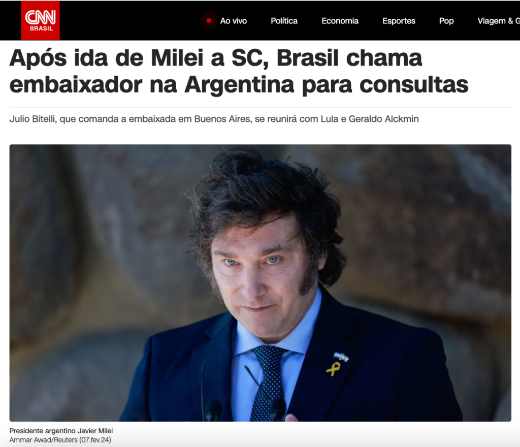 ハビエル・ミレイ・アルゼンチン大統領（15日付CNNブラジルの記事の一部）