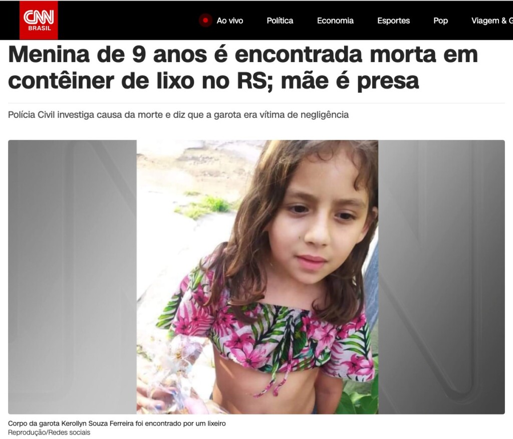 亡くなったケロリン・ソウザ・フェレイラちゃん（13日付CNNブラジルの記事の一部）
