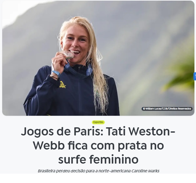 サーフィンで銀メダルを獲得したタチアナ（5日付アジェンシア・ブラジルの記事の一部）