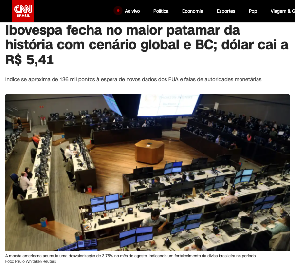 米ドルは8月に対レアルで3・75％の下落を記録（19日付CNNブラジルの記事の一部）
