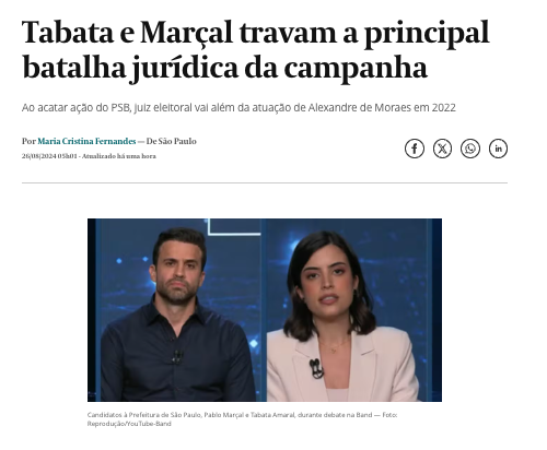 パブロ・マルサル候補（左）とタバタ・アマラル候補（右）（26日付ヴァロール紙の記事の一部）