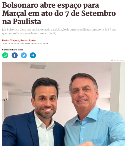 ボルソナロ前大統領（右）とパブロ・マルサル氏（左）（28日付メトロポレス・サイトの記事の一部）