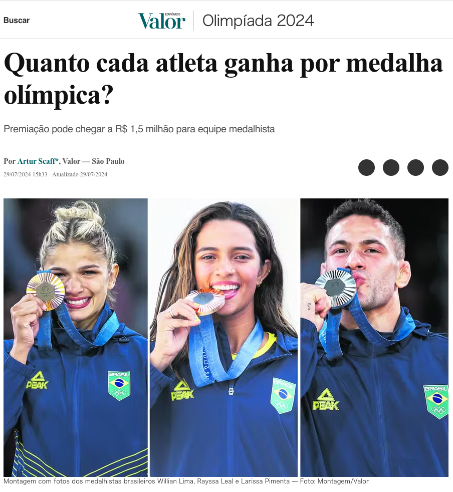 左から、ラリッサ・ピメンタ（柔道、銅）、サイッサ・レアル（スケートボード、銅）、ウィリアン・リマ（柔道、銀）（7月29日付ヴァロール紙記事の一部）