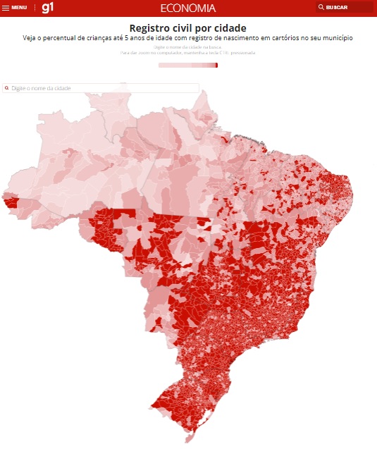 市別の登録率を示す地図（8日付G1サイトの記事の一部）
